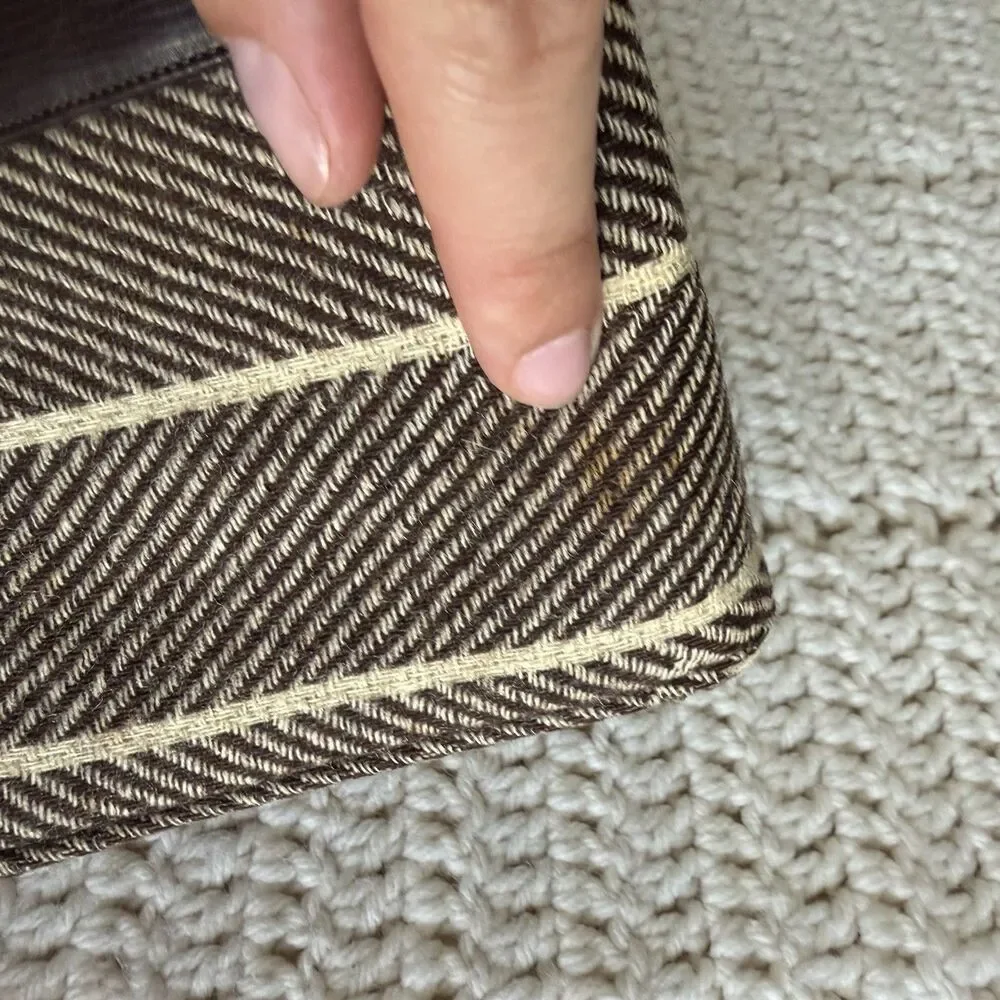 VTG Dual Pocket Clutch Purse Handbag With Brown Wool Herringbone Made In England